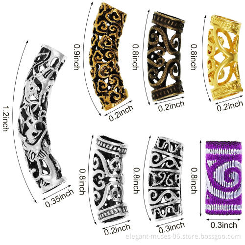 Genya metal dreadlock cuffs bent hair tube long beard beads alloy hollow-out hair rings